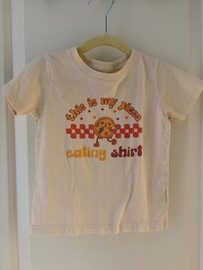 Rabbit Skins Cream Pizza Eating Kids Tee with Orange & Red Graphic
